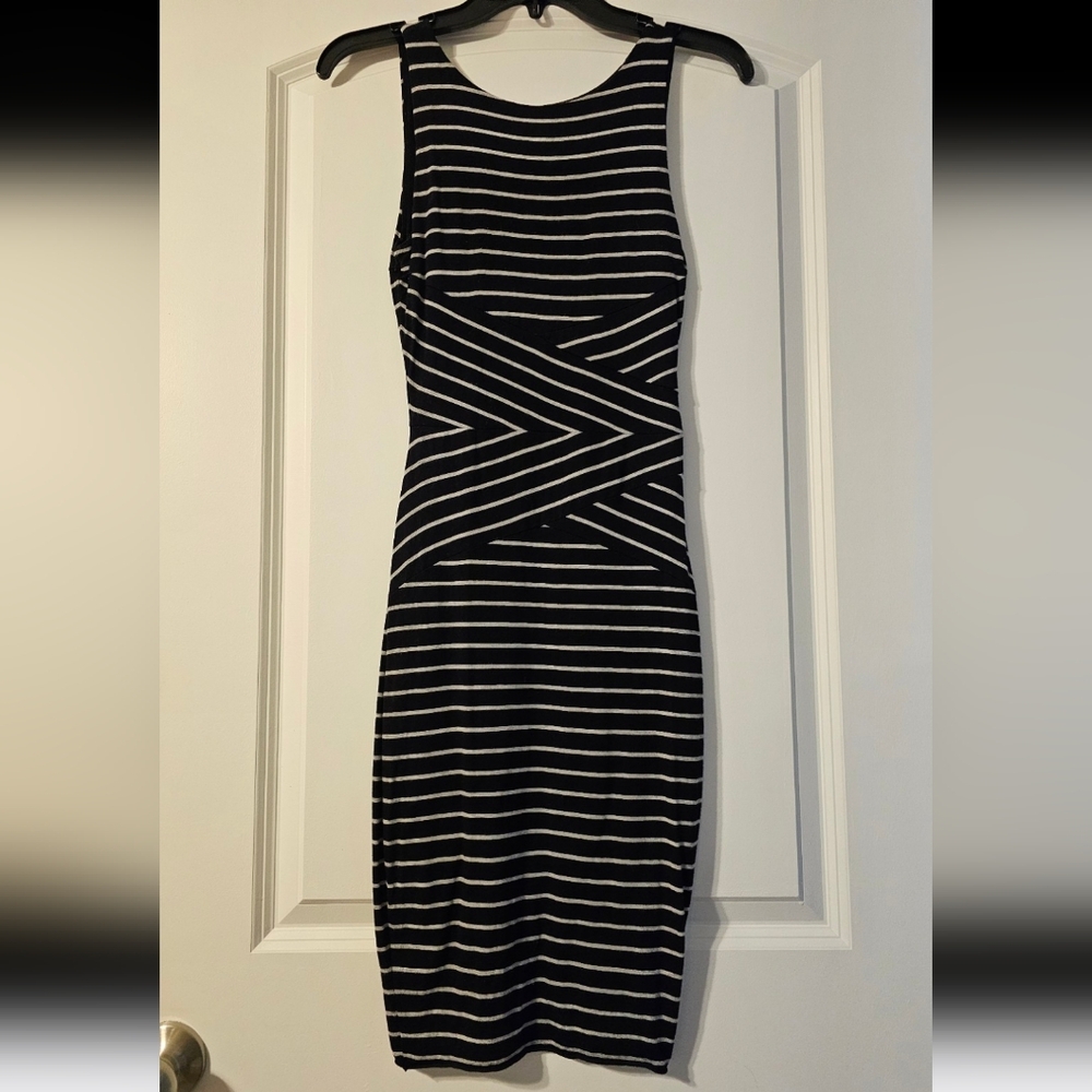 Philosophy Black and White Halter Bodycon Midi Dress